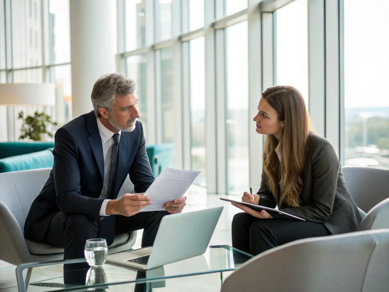 A consultant advising a client in a modern office setting, emphasizing personalized service and expert guidance.