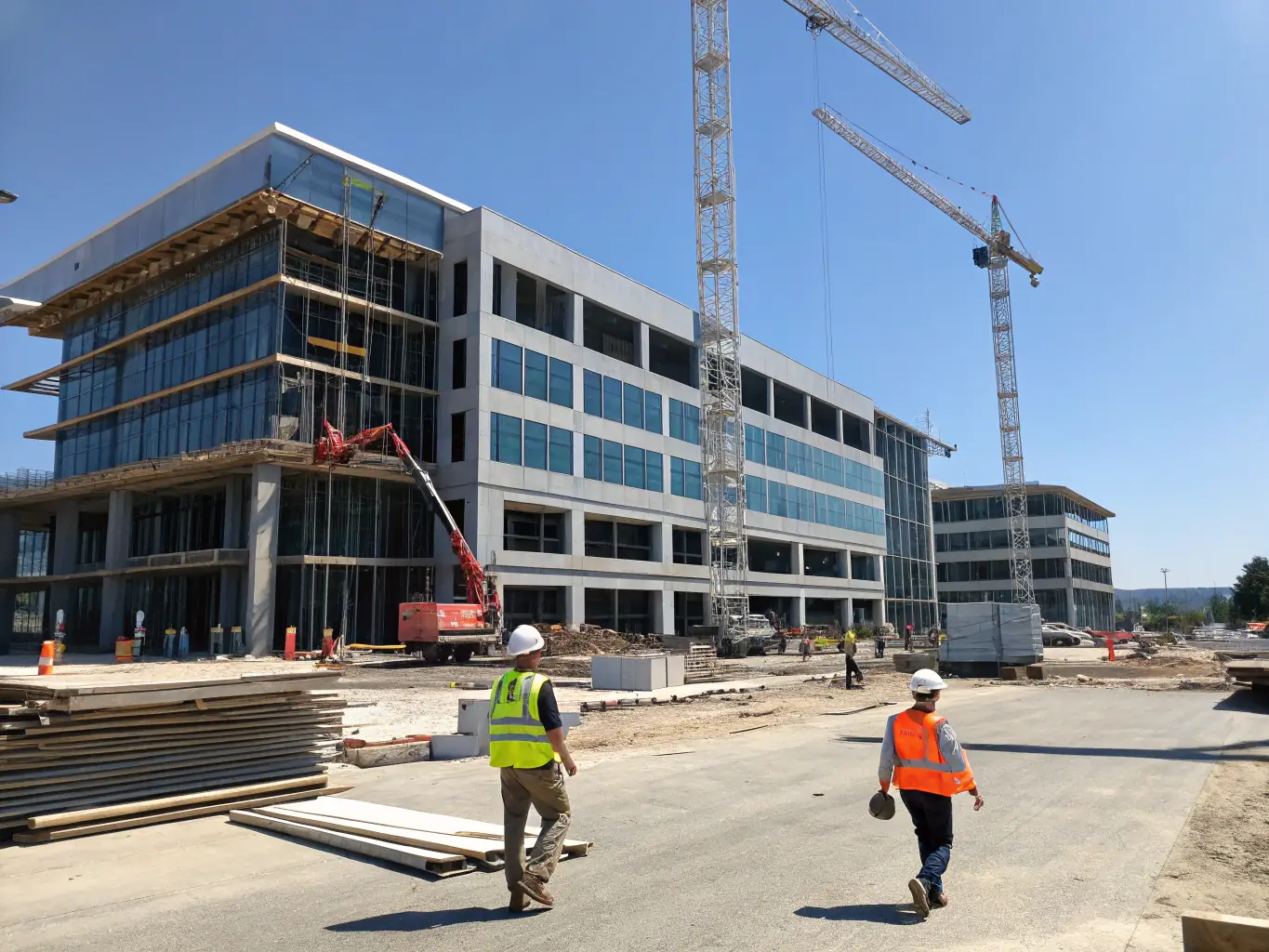 A modern office building under construction, symbolizing corporate growth and infrastructure development, with GX Capital's logo subtly integrated into the scene.